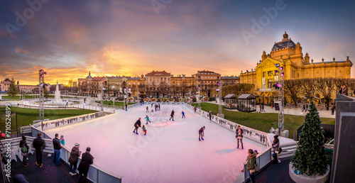 Zagreb, Croatia - 30 November 2016: View of Zagreb ice park during Advent in Croatia.