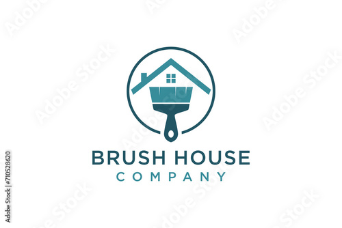 Brush and roof logos, house wall and roof painting services, building waterproofing services. Illustration icon symbol.