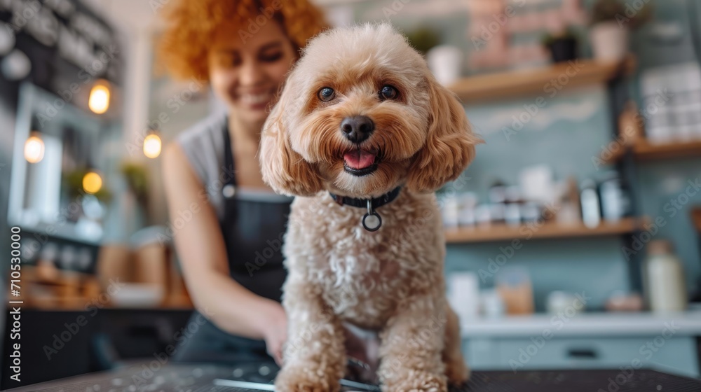 Dog hair cutting. woman cutting hair of dog in a grooming salon Dog hair cutting. woman cutting hair of dog in a grooming salon