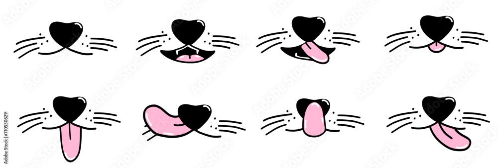 Dog face with tongue and nose in outline style - obrazy, fototapety, plakaty 
