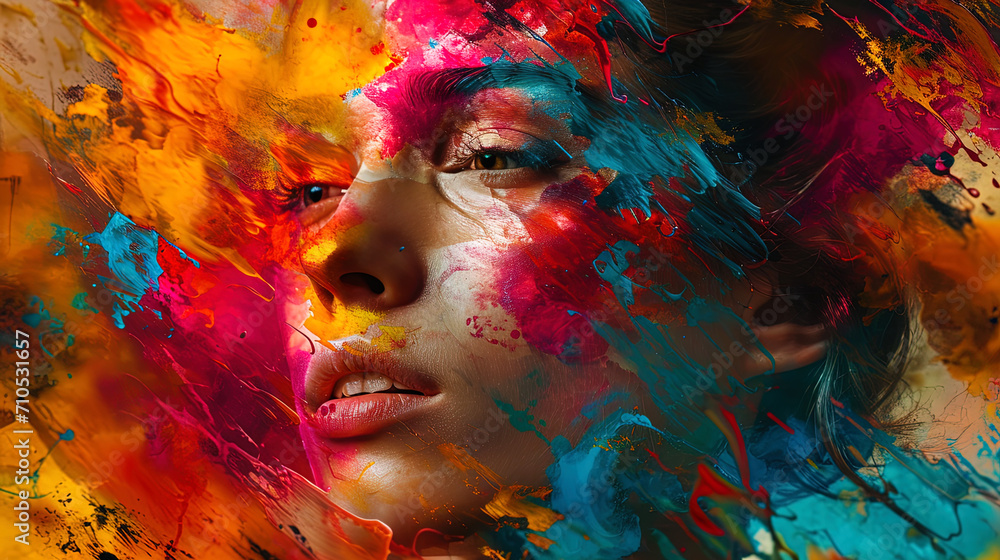 An abstract portrait where color transitions form an incredible image in the style of contemporary