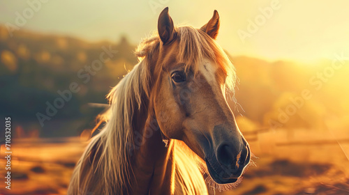 A beautiful portrait of a horse with bright eyes radiating confidence and tenderness photo