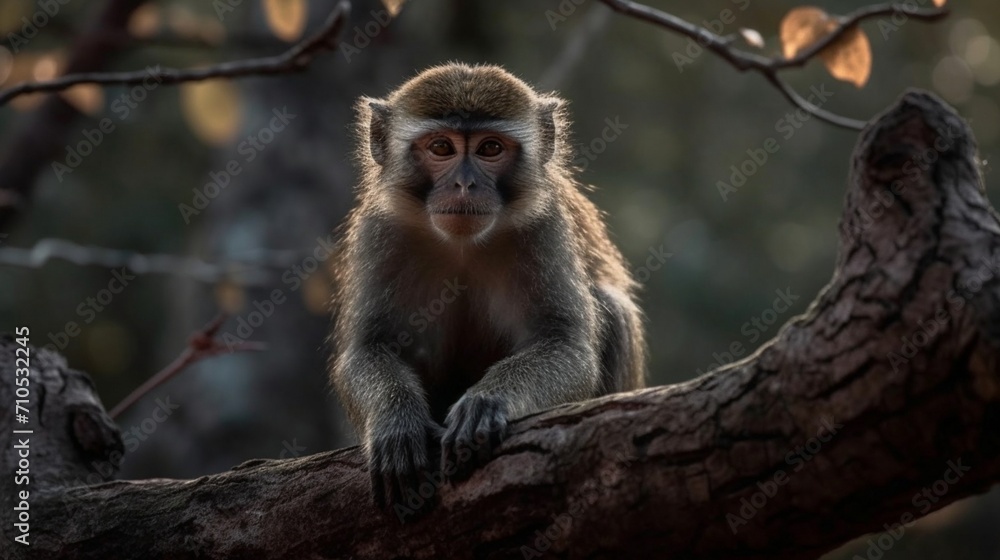 Japanese macaque sitting on a tree Japanese macaque sitting on a tree