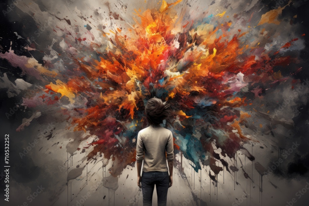 A person stands in front of a massive painting, captivated by its ...