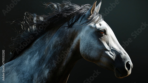 A horse with amazing black eyes, expressing its resistance and balance