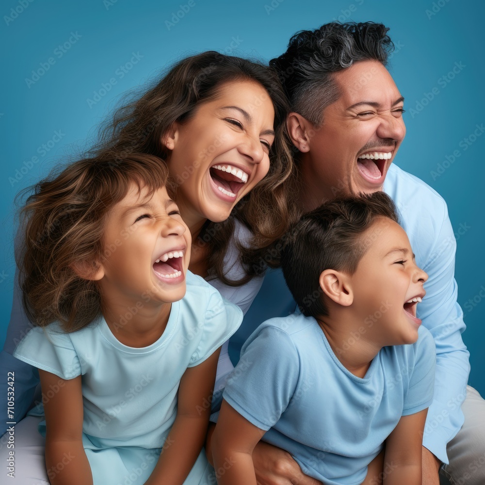 Family Laughing Together on Bed