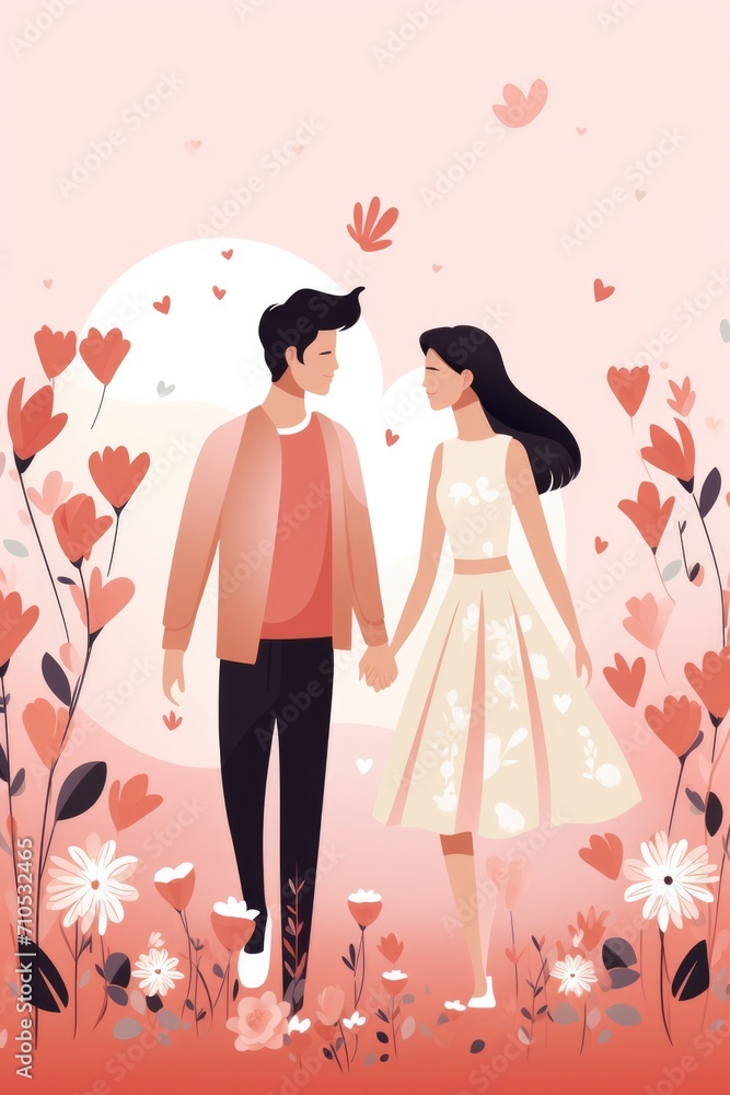 Illustration of young couple on pastel tone background. Illustration of young couple on pastel tone background.