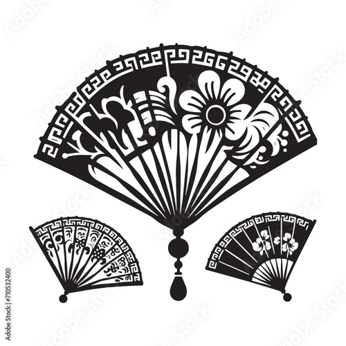 Timeless Imagery Captured: Chinese Fans Silhouette Stock Perfect for New Year Celebrations - Chinese New Year Silhouette - Chinese Fans Vector Stock
