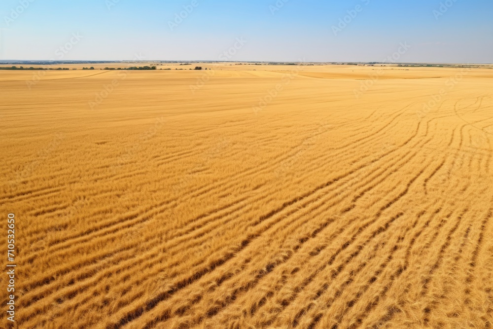 This aerial image captures the expansive expanse of a pristine dirt field from above, An aerial view of an expansive organic wheat field, AI Generated This aerial image captures the expansive expanse of a pristine dirt field from above, An aerial view of an expansive organic wheat field, AI Generated