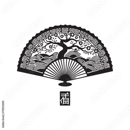 Celestial Harmony Embodied: Exquisite Chinese Fans Silhouette Portraits Perfect for Stock Enthusiasts - Chinese New Year Silhouette - Chinese Fans Vector Stock
