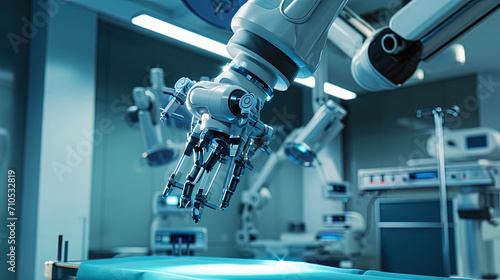 A picture of an innovative medical robot conducting a surgical operation under the control of a su