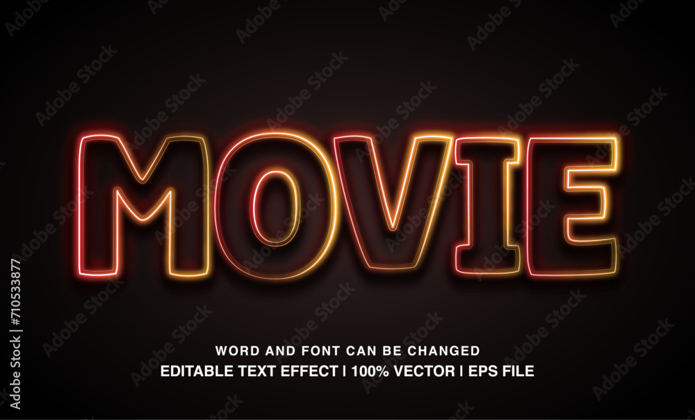 Movie text effect template, neon light futuristic typeface text style, premium vector