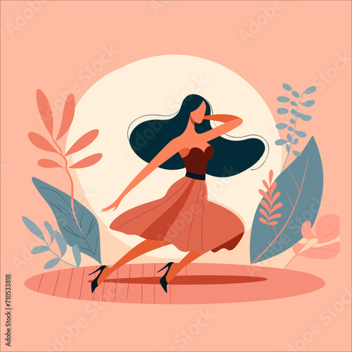 flat design of a graceful woman dancing and posing like a model