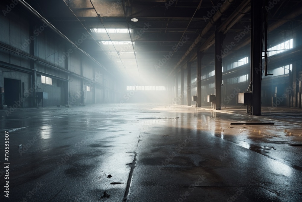 Illuminated Hangar Hues: Captivating Scene with a Bright Light. Dynamic Industrial Atmosphere
