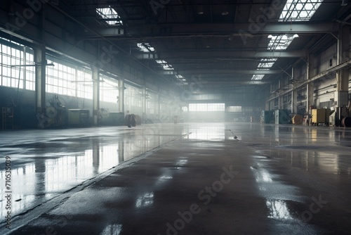 Illuminated Hangar Hues: Captivating Scene with a Bright Light. Dynamic Industrial Atmosphere