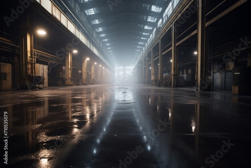 Illuminated Hangar Hues: Captivating Scene with a Bright Light. Dynamic Industrial Atmosphere © Raccoon Stock AI