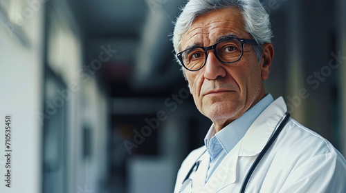 Photo portrait of a doctor emitting professionalism and care in a white medical dressing gown