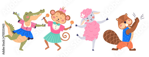 Animal party vector illustration. Join festivities as fauna turns jungle into lively celebration happiness Creatures gather for festive feast, turning animal party into joyful