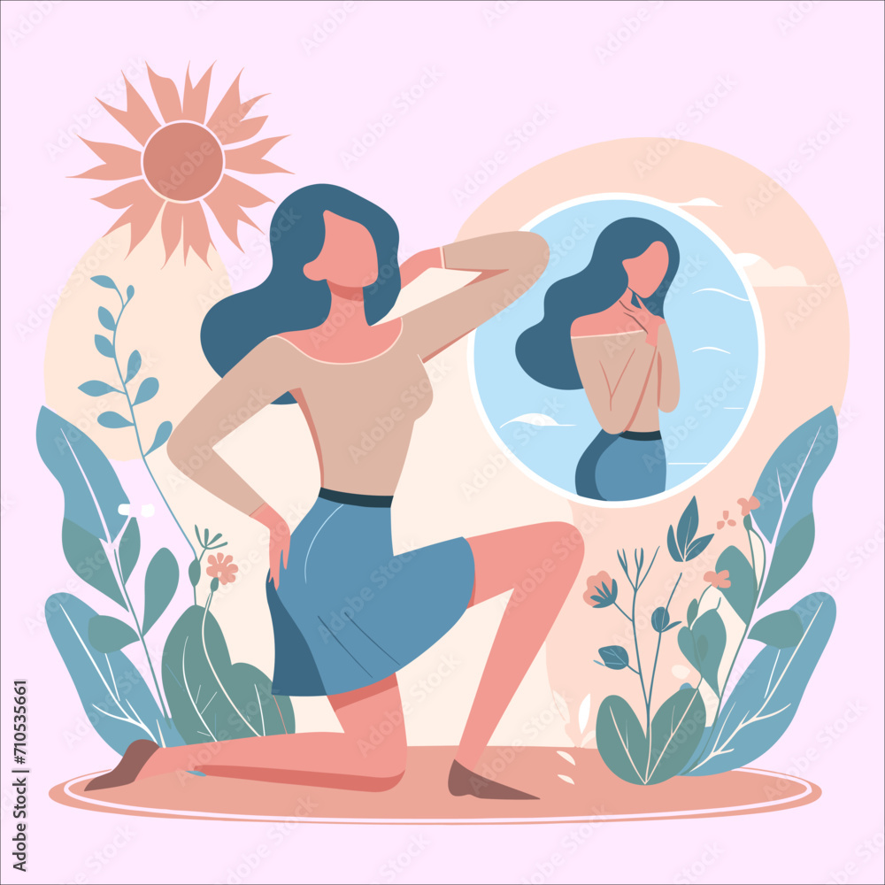 flat design of a graceful woman dancing and posing like a model