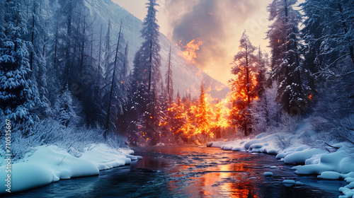 Snow snowdrifts in fire: Fantasy New Year's creation
