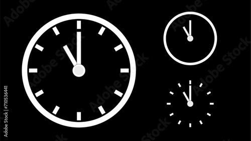 Clock icon, minimal style. arrow show11 hr. from number 12 to 11. on the black background