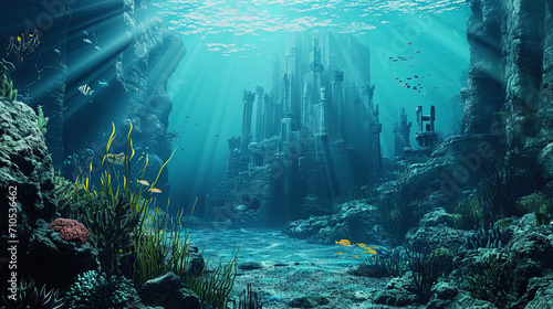 The ocean fairy tale with underwater caulals in the role of magic stones photo