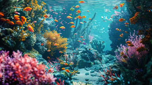 Underwater Garden with pastel shades of carats and playful fish around © JVLMediaUHD