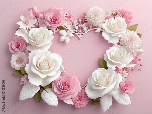 Wallpaper Mural Romantic Heart of Pink and White Roses on Pastel Background Torontodigital.ca