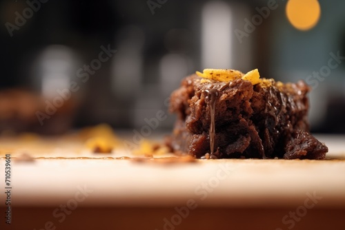 close-up of fudgy brownie corner piece photo