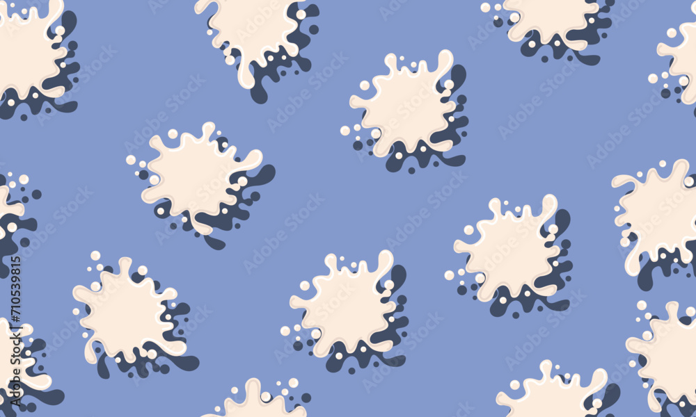Milk splash seamless pattern isolated on blue background.