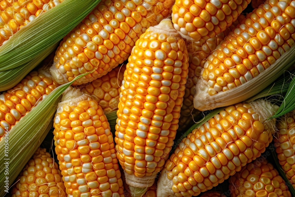 Freshly Harvested Yellow Corn Cobs Piled Together at a Farmers Market Freshly Harvested Yellow Corn Cobs Piled Together at a Farmers Market