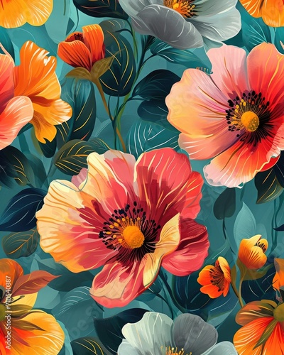 A Bunch of Flowers on a Blue Background