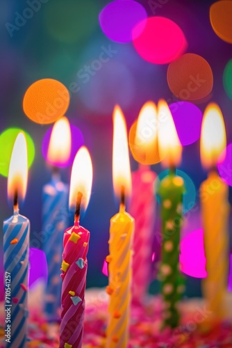 Colorful birthday candles, close up shot