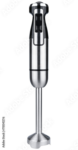 Hand electric immersion blender is isolated on a transparent background.