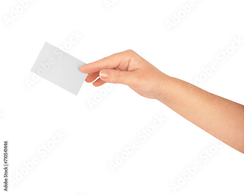 Business Cardin Woman Hand on white background