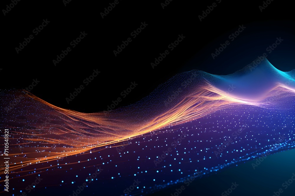Technological wave of points. Digital background. Great data visualization. 3D rendering. 