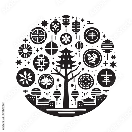 Ancient Currency Symphony: Exploring the Enigmatic Beauty of Chinese Coins Silhouette for Stock Enthusiasts during the Chinese New Year Celebration - Chinese New Year Silhouette - Chinese Coins Vector
