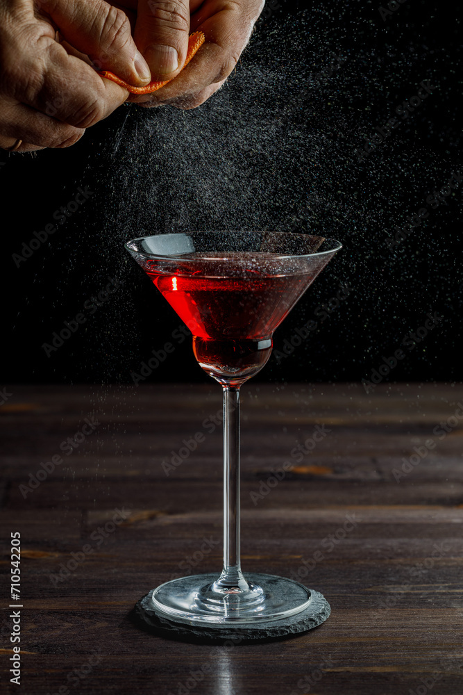 Pomegranate martini cocktail. Martini alcoholic cocktail or non-alcoholic mocktail. Martinis.