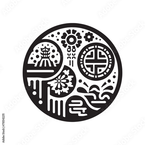 Harmonious Currencies Revealed: A Meticulously Crafted Collection of Chinese Coins Silhouette Stock Imagery for the Chinese New Year - Chinese New Year Silhouette - Chinese Coins Vector Stock
