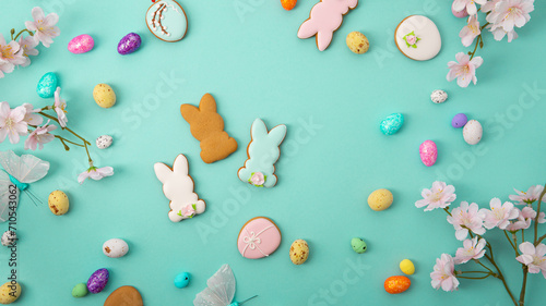 Spring Easter holiday flat lay cookies bunny