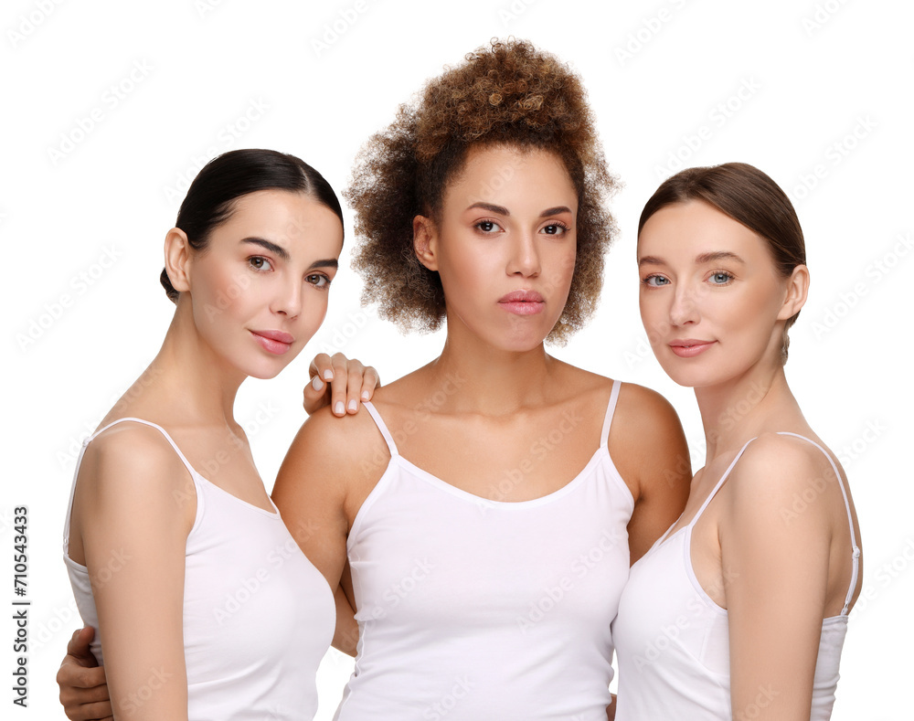 Beautiful young women with healthy skin on white background Beautiful young women with healthy skin on white background