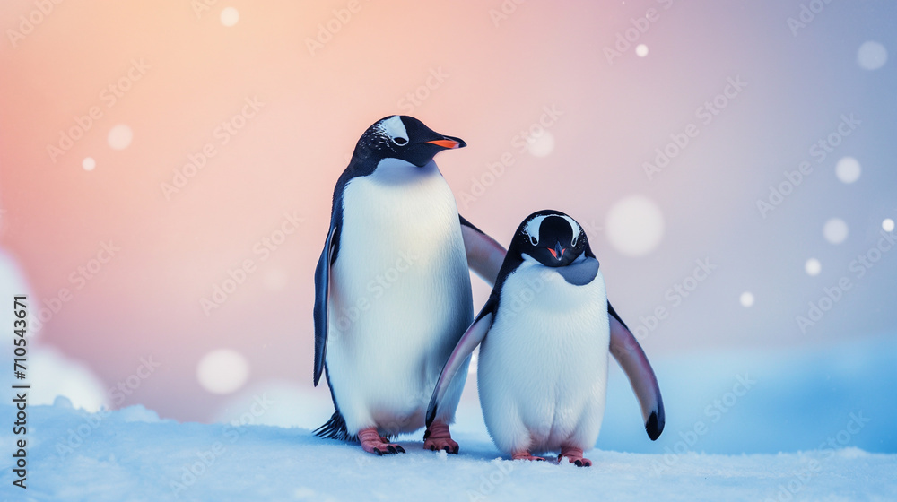 Obraz premium two penguins hug each other 