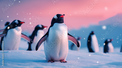  penguins on a snowy background