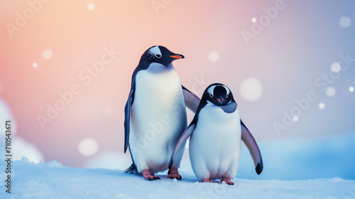 two penguins hug each other 