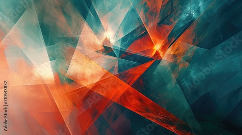 Rust red and aqua modern digital abstract with geometric light shards photo