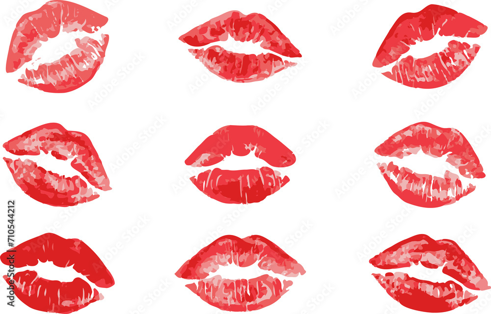 Set imprint kiss lips on transparent background. Realistisch vector kiss in red color. Human lips. Vector EPS 10	
 - obrazy, fototapety, plakaty 