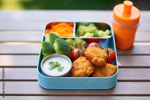 nuggets in a lunchbox with vegetables photo