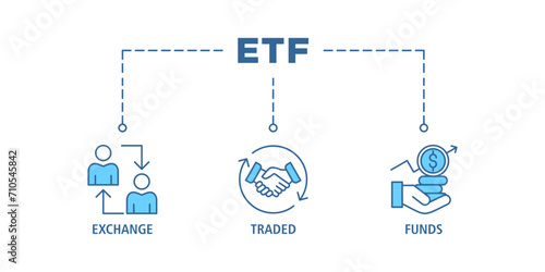 ETF banner web icon vector illustration concept Exchange Traded Funds Stock Market Investment with icon of money, cash flow, trading, transaction, bank, accounting, and growth