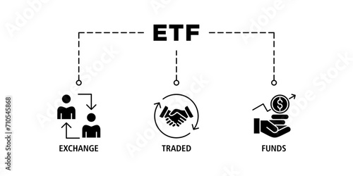ETF banner web icon vector illustration concept Exchange Traded Funds Stock Market Investment with icon of money, cash flow, trading, transaction, bank, accounting, and growth
