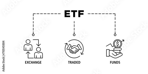 ETF banner web icon vector illustration concept Exchange Traded Funds Stock Market Investment with icon of money, cash flow, trading, transaction, bank, accounting, and growth